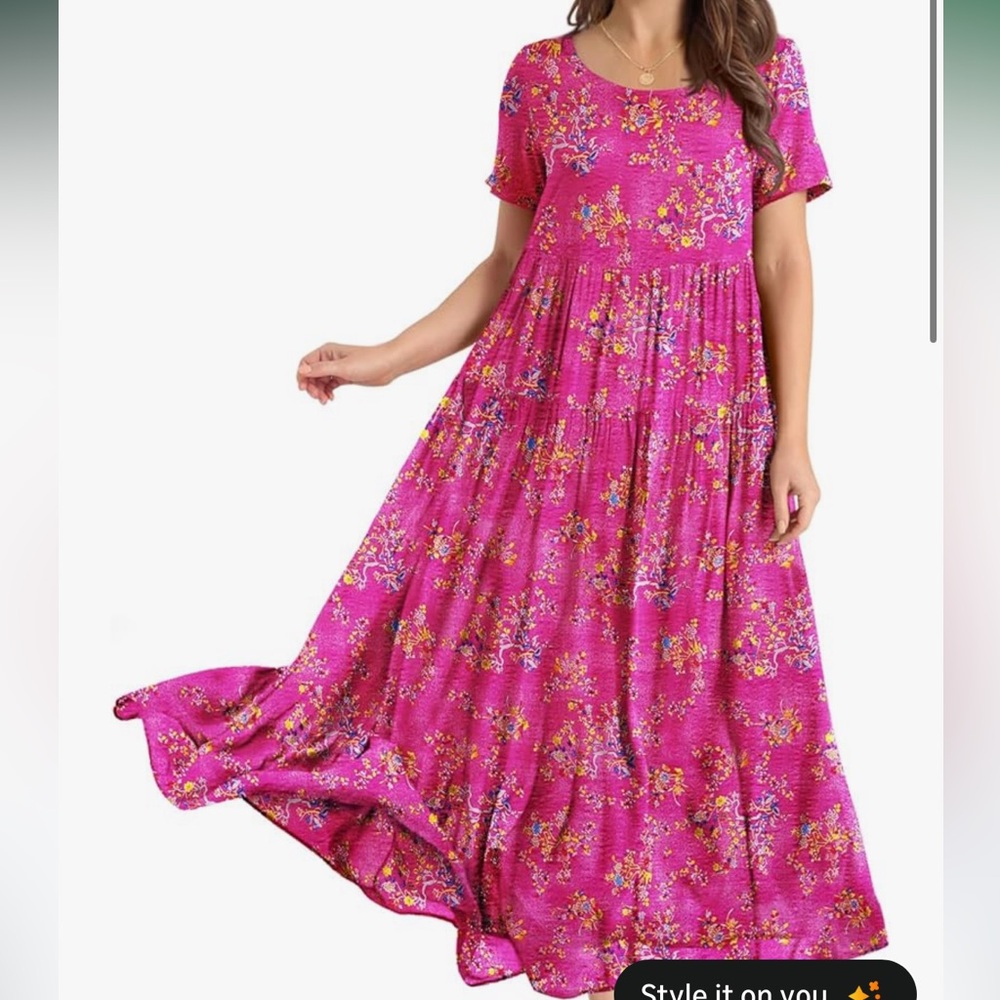 YESNO Women's Floral Pink Maxi Dress